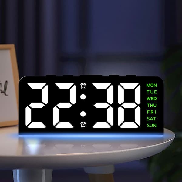 LED digital vekkerklokke med store tegn, datovisning, stemningslys, multifunksjonell bordklokke Gh8033 white shell blue light