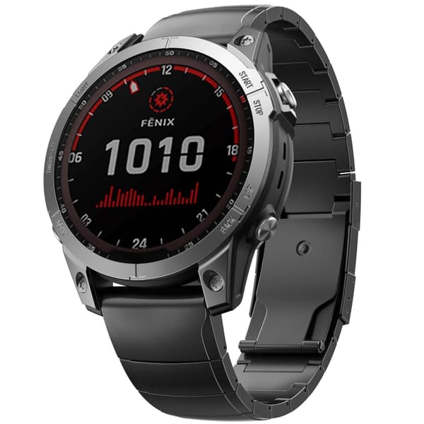 Titanium urrem til Garmin Fenix 7X 6X Pro 5X Plus, sort, 26mm, Quick Release