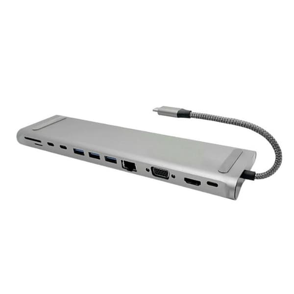 12-i-1 Type-C Hub-adapter, aluminiumlegering, USB-C 3.0, HDMI, VGA, 5 Gbps, för bärbar dator