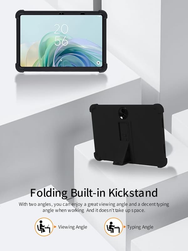 För TCL TAB 11 Gen2 11\" surfplattefodral, mjukt silikon stötsäkert stativskydd med justerbart stöd, barnvänligt, svart