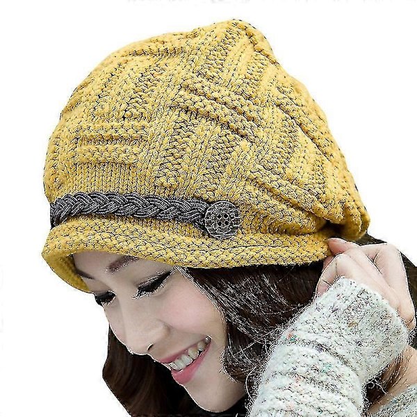 Hæklet strikket hue til kvinder, elastisk løs vinter varm ski camelback hat Yellow