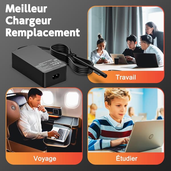 65W lader kompatibel med Microsoft Surface Pro 9/8/7/6/5/4/3/X, bærbar PC - AC-adapter med USB-port