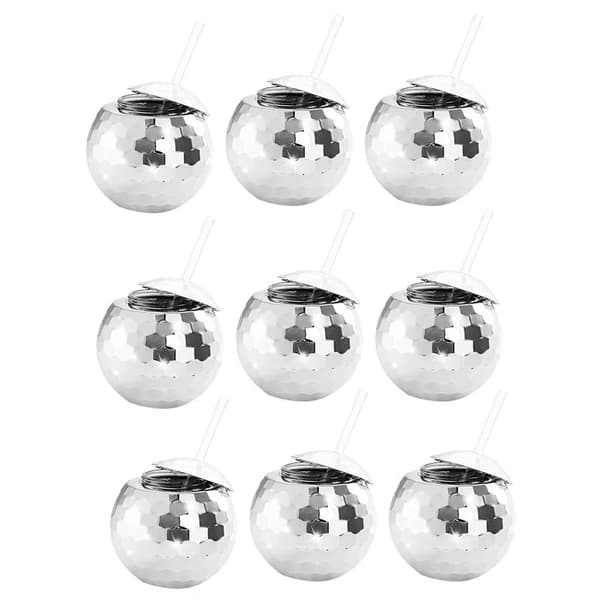 Diskokulmuggar 9-pack, 20 oz återanvändbar mugg med sugrör och lock, retro festcocktailglas