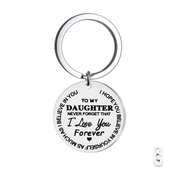 Nyckelring i rostfritt stål \"Till min dotter\" graverad, silver, present till dotter