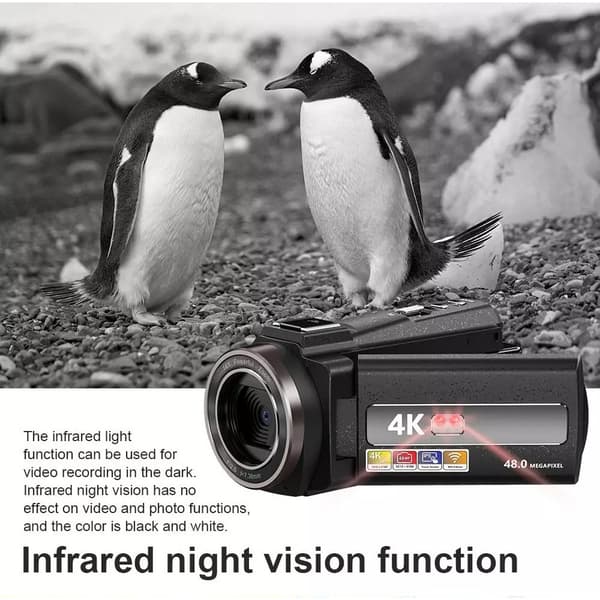 4K videokamera, 48MP, 16x zoom, vidvinkelobjektiv, 32GB kort, mikrofon, sort
