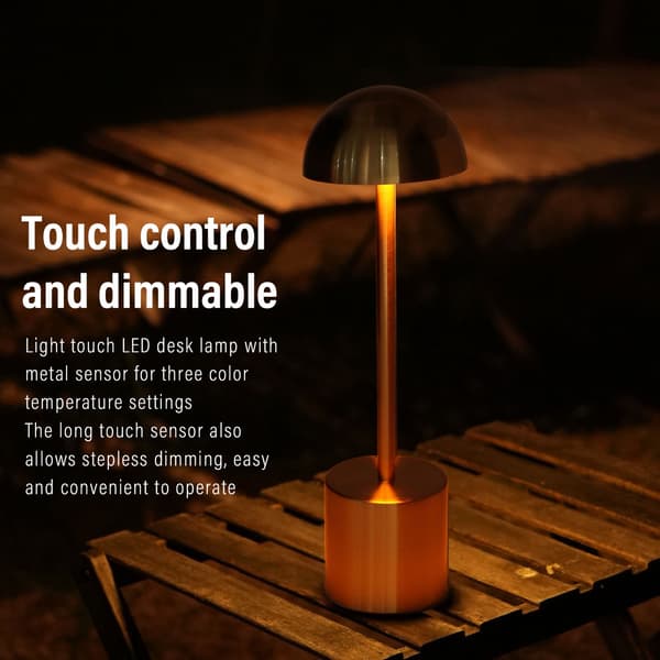 Trådløs genopladelig LED bordlampe, 2000mAh, 3 farve dæmpning, USB skrivebordslampe, guld