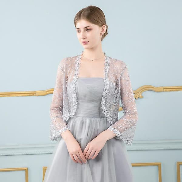 Bröllopsklänning i spets med bolero-överdel GREY