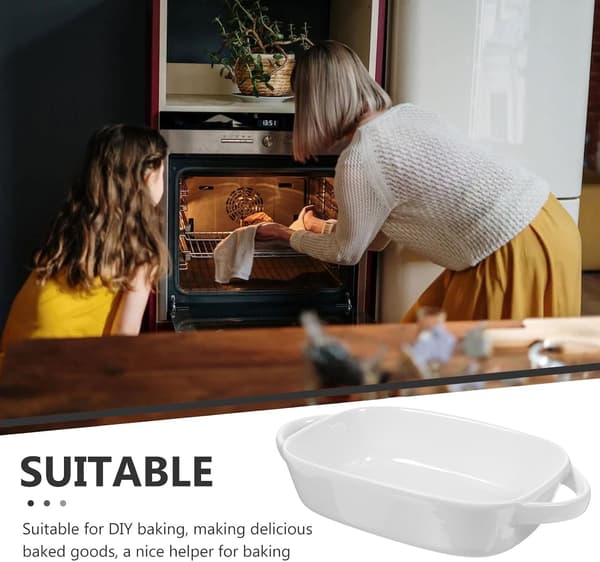 Rektangulær keramisk ildfast form med doble håndtak, tåler mikrobølgeovn og stekeovn