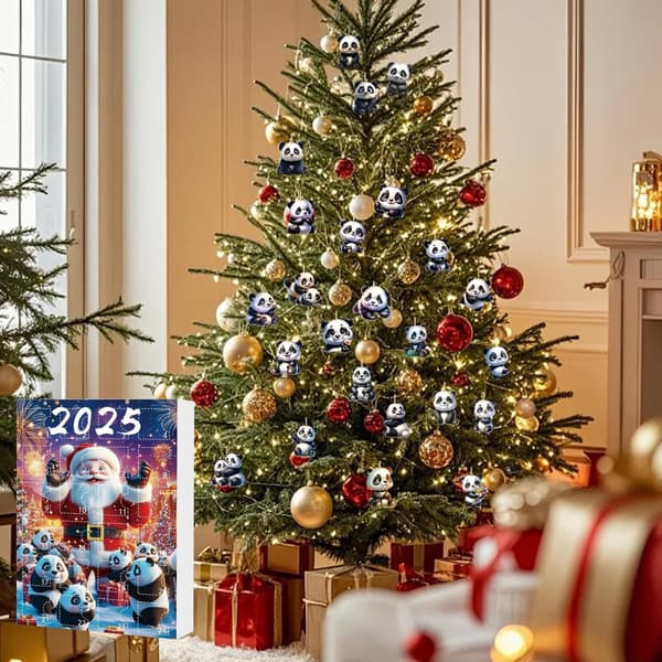2025 Panda Julkalender, Akryl Nedräkningsprydnad, 24 Dagar, Väggdekoration E