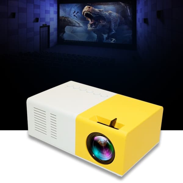 Mini bärbar projektor, vit/gul, 320x240, LED, HDMI, AV, SD, hemmabio