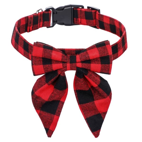 Julehalsbånd til hunde med butterfly, nylon, rød og sort ternet, justerbart, store hunde
