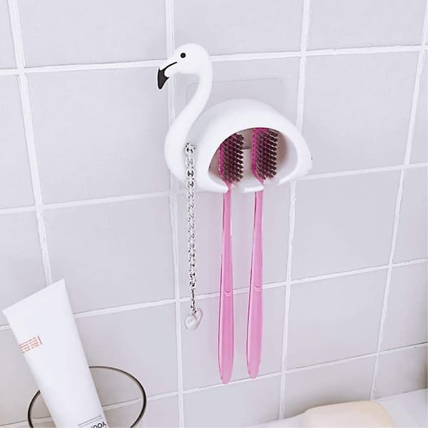 Tandborsthållare väggmonterad i ABS-plast av hög kvalitet, förpackning med 2 Aquaforge (vit och rosa)