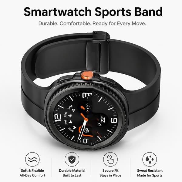 Magnetisk foldbart silikone urrem kompatibel med Samsung Galaxy Watch 8 Classic, sort