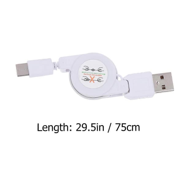 USB C-kabel infällbar vit 75x0,5x0,5cm snabbladdning för hemmakontor 1 st