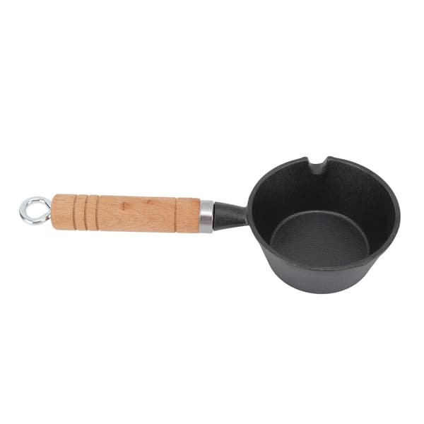 Mini stekepanne i støpejern for egg, forhåndskrydret, solid trehåndtak, 11x5cm, innendørs og utendørs