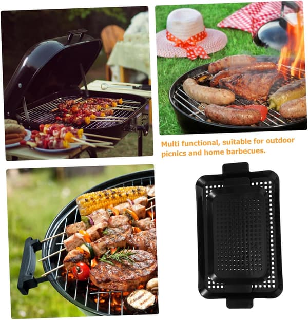 Rektangulär kokplatta för Churrasco, utomhusgrillkorg med hål, grönsaker