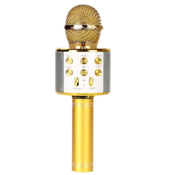 Trådløs karaokemikrofon med LED-lys, Bluetooth, guld, til børn
