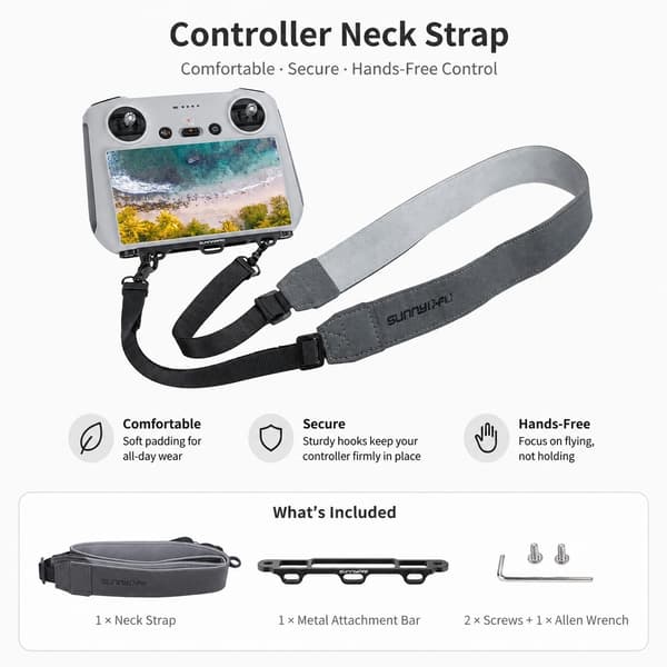 Sunnylife Lanyardholder til DJI RC Controller, Aluminium, Justerbar 62,5-80 cm, Sort