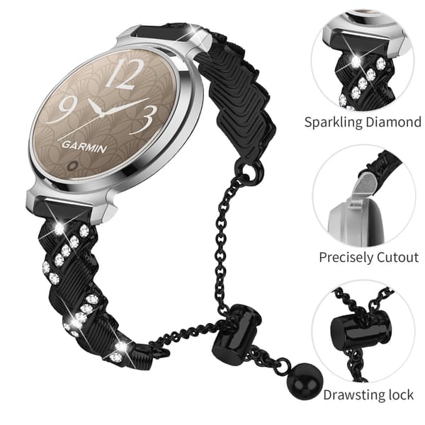 Hjerte Diamantrem kompatibel med Garmin Lily 2, sort zinklegeringsarmbånd Black