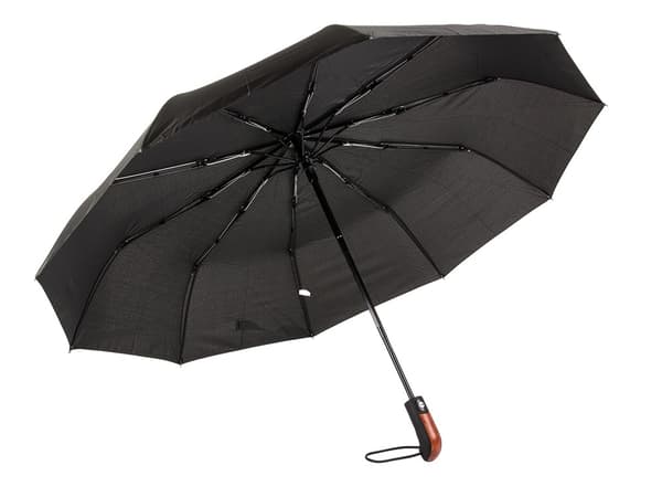 Automatisk folde paraply, sort, vindtæt, unisex, kompakt rejse