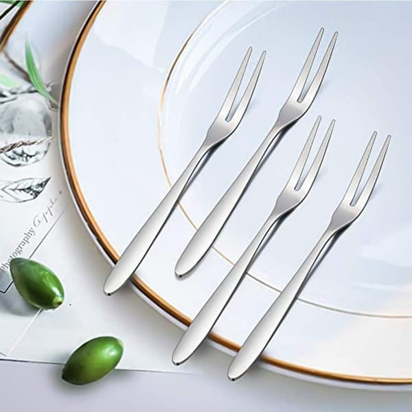 Fruktgafler i rustfritt stål, speilfinish, 2-tind, sett med 10