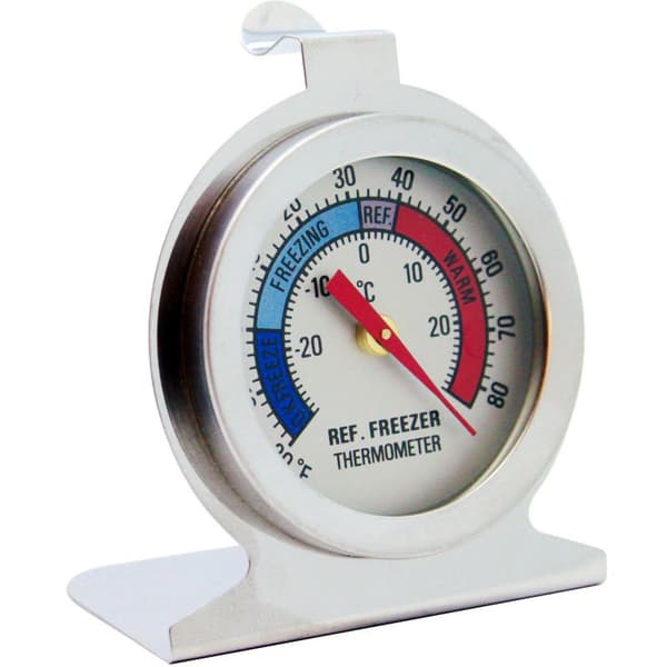 Køleskabstermometer i rustfrit stål, sølv, -20°C til 20°C, med krog og stativ, letlæseligt