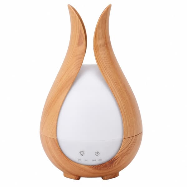 200 ml luftfugter med trækorn, farverigt LED-natlys, aromaterapi-diffuser med fjernbetjening, UK-stik