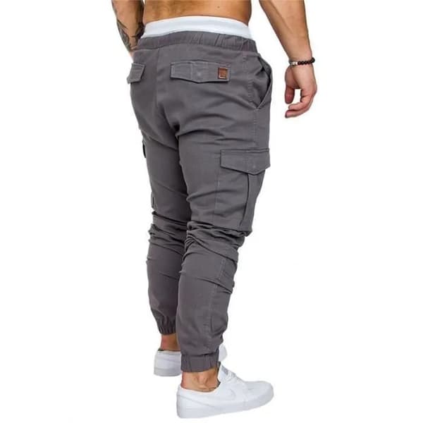 Herr-cargobyxor, grå, multi-fickor joggers med elastisk midja, bomullsblandning