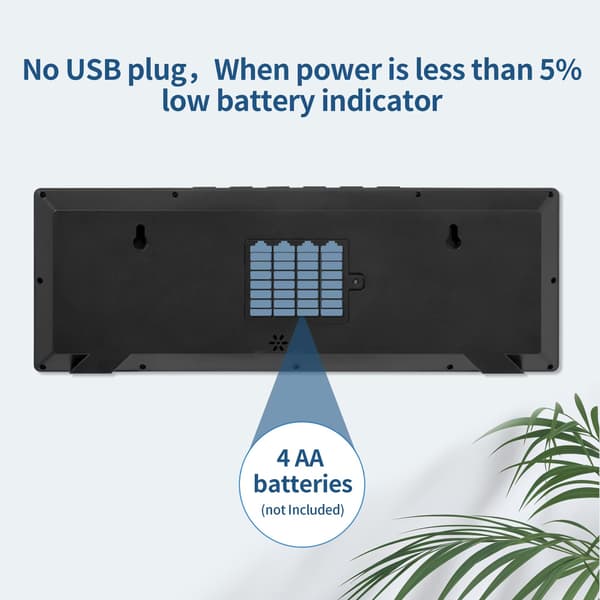 15\" stor digital väggklocka, batteridriven, stor display med datum, veckodag och temperatur, alarm