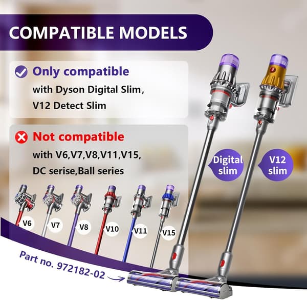 Børstehode for Dyson V12 Detect Slim, Flerfarget, Flokefri, Kompatibel med Digital Slim