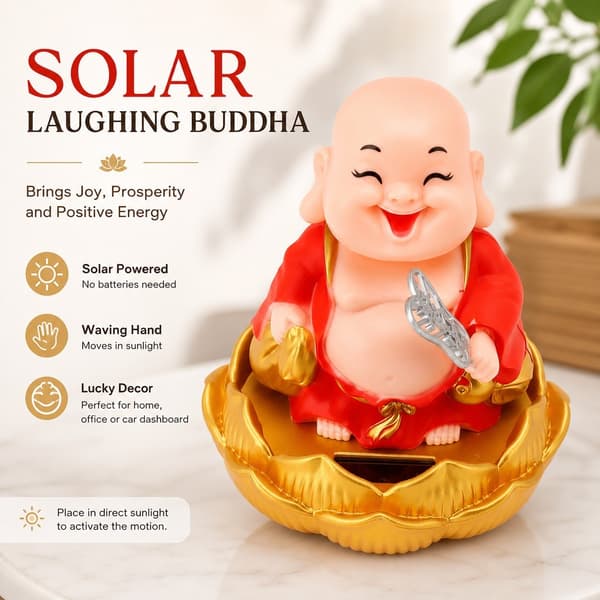 Solar Buddha-statue, rød, nikkende Maitreya bilpynt, ristehodeleke for rikdom