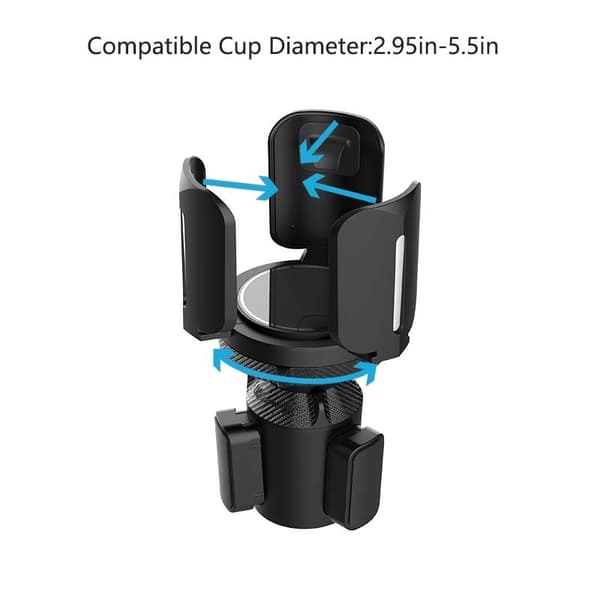 Bilkopholder, sort, justerbar ABS, passer til 7,5-14 cm kopper, telefon- og tablet-holder