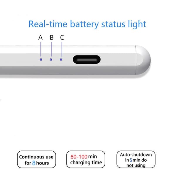 Styluspenn USB-C med 2 erstatningstupper, hvit, aluminium, kapasitiv berøringsskjerm, iPad