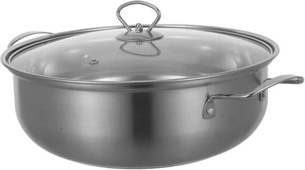Rustfrit stål tyk hot pot 28 cm med låg, suppegryde til suppe og shabu, velegnet til induktion og gaskomfur