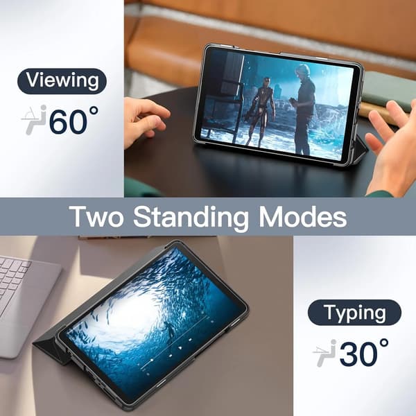 Slankt tabletcover til Samsung Galaxy Tab A11/A9 8.7 tommer, hårdt PC-bagside + blødt PU-cover, tredobbelt stativ, sort