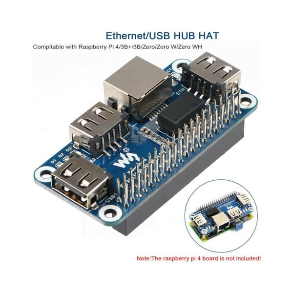 Pi ETH/USB Hub HAT för Raspberry Pi Zero-serien, 3 USB- och RJ45-portar, förbättrad anslutning
