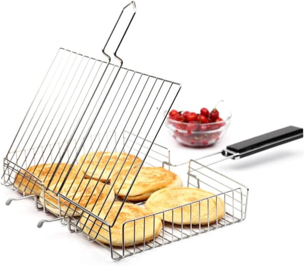 Bærbar BBQ-grill i rustfrit stål til fileter, campinggrillnet med klemme, køkkentilbehør