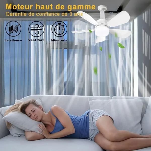 50 cm fatningsventilator med E27-base, LED-lysventilator til badeværelse, køkken, soveværelse, garage, 1 pakke