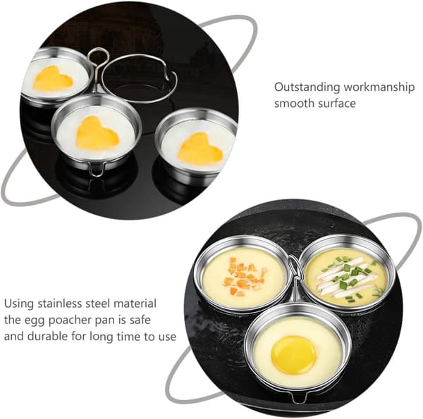 Hjerteformet eggpoacher-sett i rustfritt stål, non-stick kokekar for posjerte egg til hjemmekjøkkenet