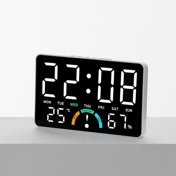 LED Digital Väckarklocka, Temperatur- och Luftfuktighetsdisplay, Stor Skärm, Väggmontering eller Bordsmodell, Modern Gh9007 white shell green light