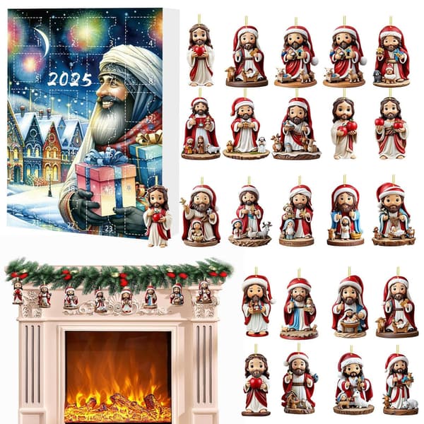 Julepynt Adventskalender, Jesus, 24-dagers, Modell C, Akryl Nedtelling
