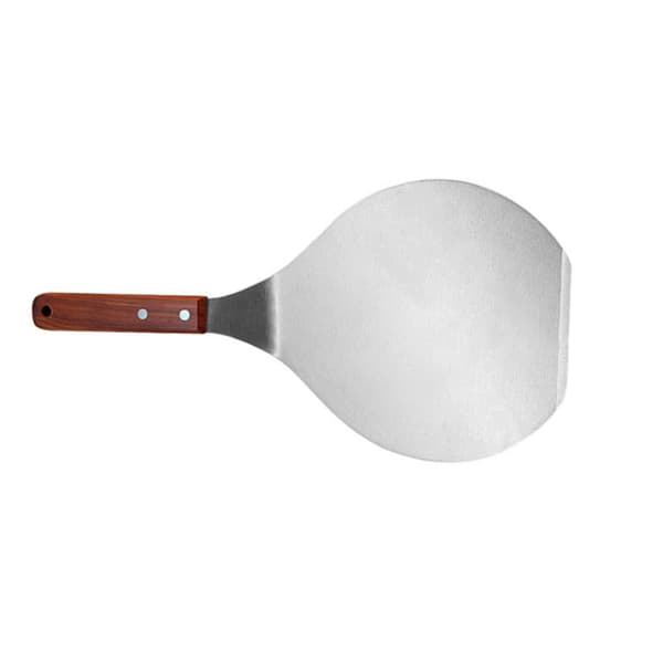 Teppanyaki-spatel 908, rustfritt stål med trehåndtak, rund stekespade for grillrist, 33,8 cm