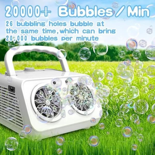 Bubbelmaskin, Vit, 20000+ Bubblor/Min, 26 Hål, Bärbar, Bubbellösning Ingår, Barnleksak