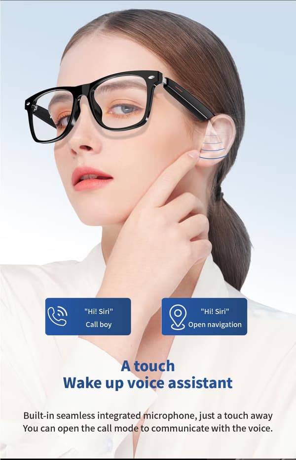 Bluetooth Smartglasögon med AI-översättning, Vattentät Ljudströmning, Perfekt för Utomhus och Pendling White