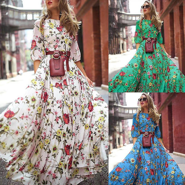 Sommarklänningar för damer med blommigt tryck och oversized passform WHITE S