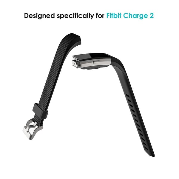 Silikone Sportsrem til Fitbit Charge 2, Sort, Stor, Justerbar, Holdbar