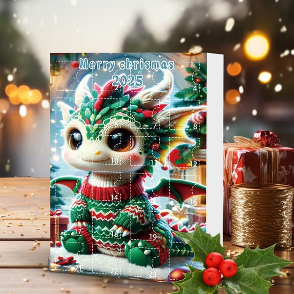 Julekalender med 24 dragepynt, Akryl 2D Flat Samleobjekt Model G