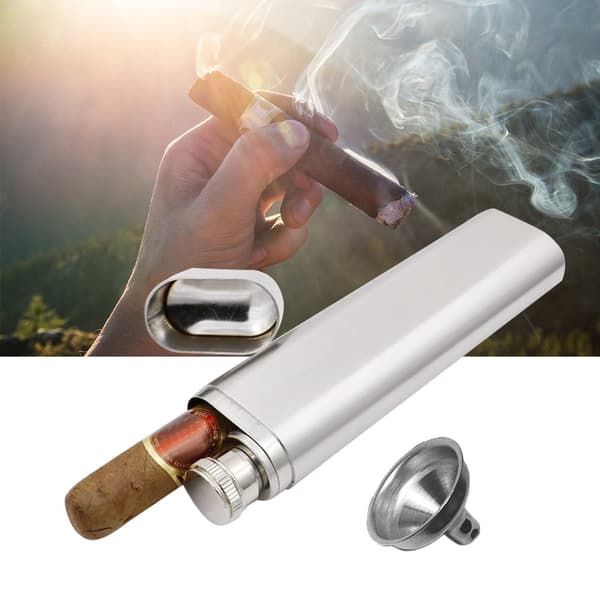 Hofteflaske og cigarhumidorrør i rustfrit stål, rejsebæretaske, 2-delt sæt