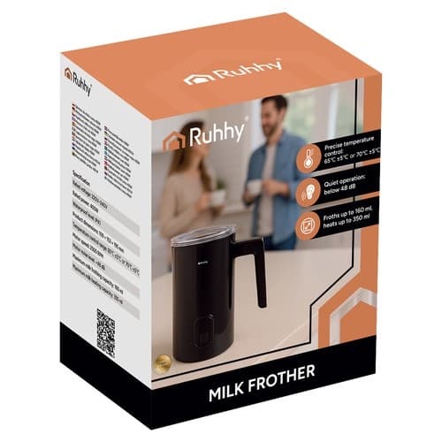 Elektrisk mælkeskummer, sort, 400W, 160ml skumning 350ml opvarmning, rustfrit stål, non-stick, til cappuccino latte