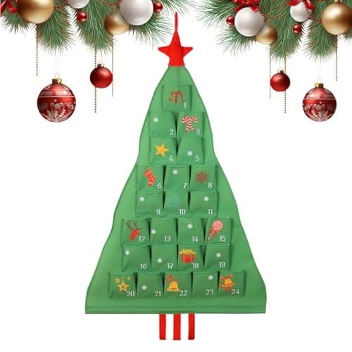 Adventskalender i stoff, 24-dagers juletreformet oppbevaringspose, gjenbrukbar nedtelling